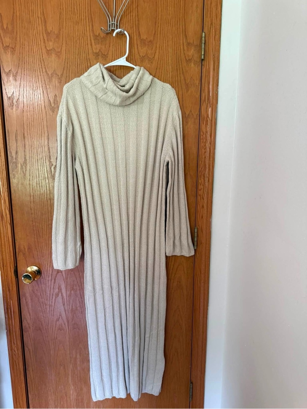 Free People Cream Ribbed Cowl-Neck Sweater Dress